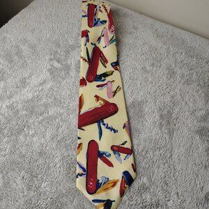 Vintage BUFFALO BAY Tie Swiss Army Knives All Over Print Italian Silk Woven